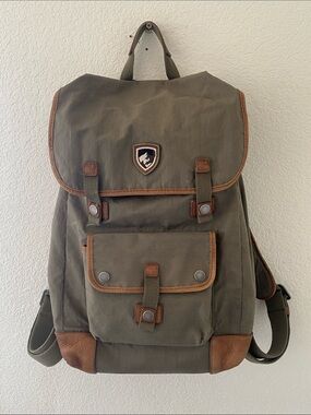 KUHL Olive Canvas Men’s Backpack with Brown Leather Trim